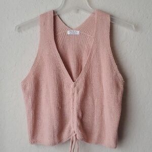 2X Jolie & Joy Cropped waist knit vest with adjustable drawstring